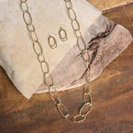 Versatile Hammered Gold Link Toggle Necklace & Earring Set