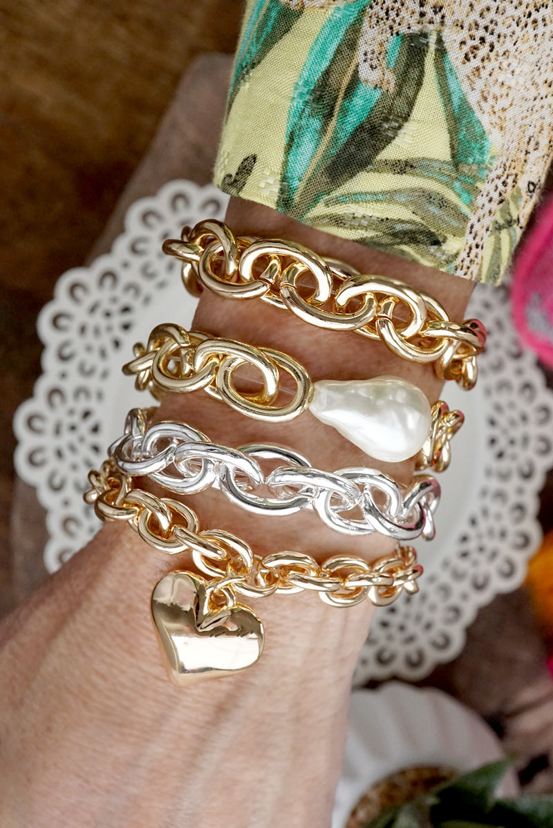 Bold Links – Chunky Chain Stretchy Bracelet - in Gold or Silver