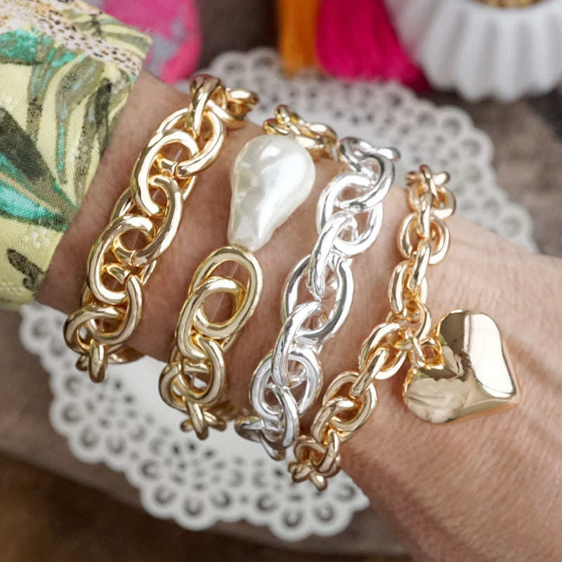 Bold Links – Chunky Chain Stretchy Bracelet - in Gold or Silver