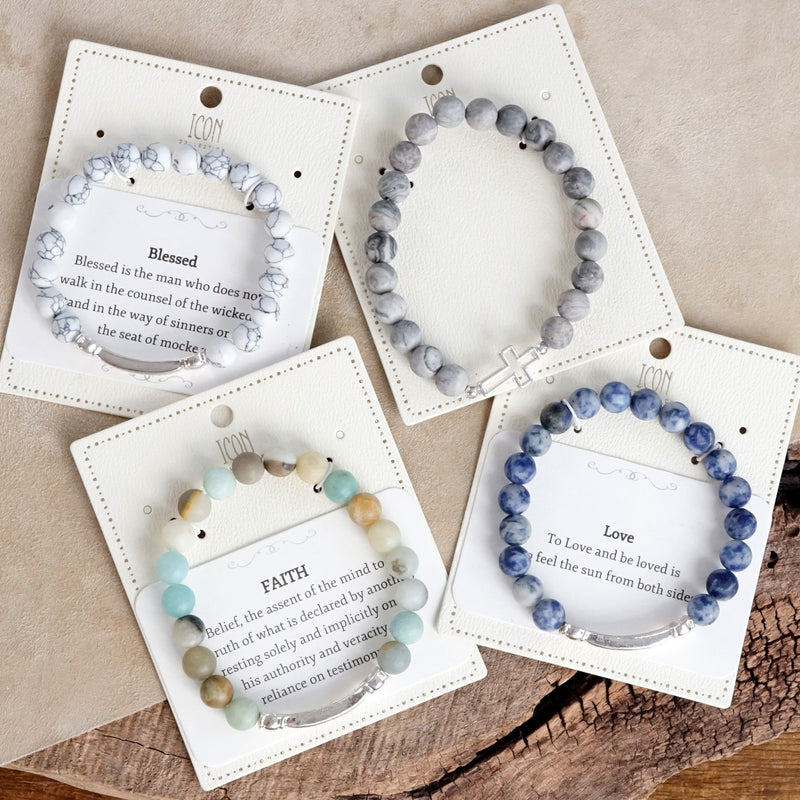 Inspiration Semi-Precious Beaded Bracelets – Blessed, Love, Faith, Cross