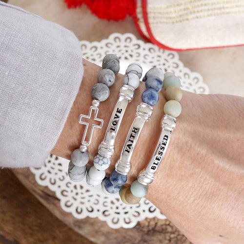 Inspiration Semi-Precious Beaded Bracelets – Blessed, Love, Faith, Cross