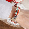 Scarf Open Cuff Bracelet – Gold Tone with Fabric Weave, Orange or Turquoise