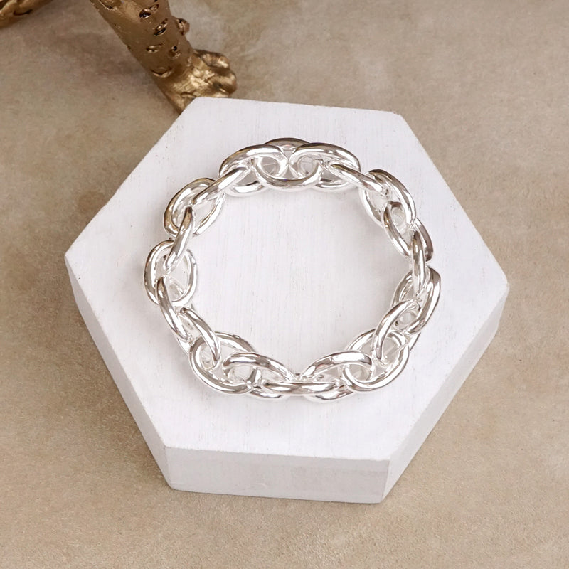 Bold Links – Chunky Chain Stretchy Bracelet - in Gold or Silver