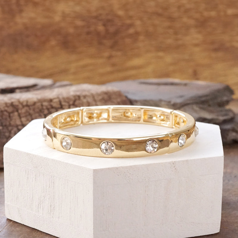 Eternity Stretchy Stackable Bangle Gold Tone Clear Crystals