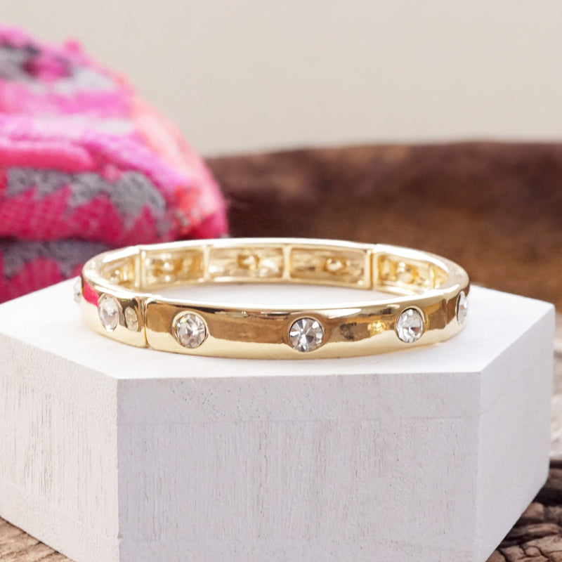 Eternity Stretchy Stackable Bangle Gold Tone Clear Crystals