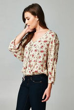 Bohemian Romantic Floral Top Long sleeves with Crochet Lace Back