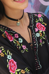 Embroidered Flowers Bohemian Mini Dress Black Tunic