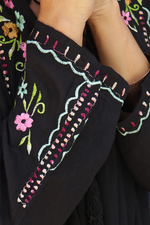 Embroidered Flowers Bohemian Mini Dress Black Tunic