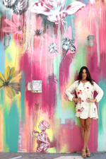 Mini Dress Off White with Embroidered Flowers Tunic