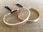 Bar and Rope Cuff Bracelet - Hammered Silver Tone Finish
