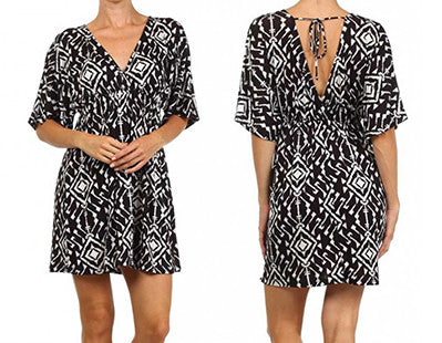 Tribal Boho Chic Shift Mini Dress In Black and White