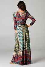 Bohemian Shifting Wrap Maxi Dress Moroccan Quatrefoil Print