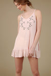 Floral embroidery tunic top with ruffle in Blush Pink by POL
