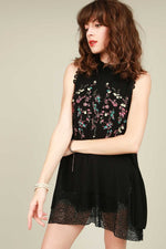 Embroidered Sleeveless Top Tunic Lace in Black
