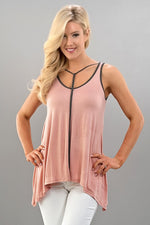 Double Scoop Flowy Tank Top - Rose and Grey