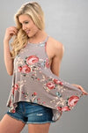 High Neck Floral Grey Flowy Tank Top