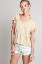 Bohemian Short Sleeves v-neck T-shirt in Honey Yellow By POL