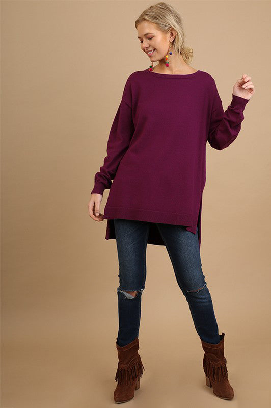 Fall Light Sweater with Criss Cross Back - Wine