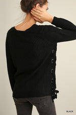 Sweater Long Sleeve with Side Drawstrings - Black