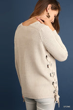 Fall Sweater Long Sleeve with Side Drawstrings - Ivory
