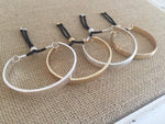 Bar and Rope Cuff Bracelet - Hammered Gold Tone Finish