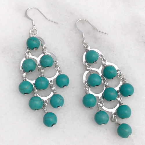 Bohemian Gypsy Fountain Earrings - Silver Tone and Turquoise