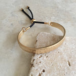 Bar and Rope Cuff Bracelet - Hammered Gold Tone Finish
