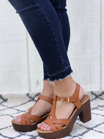 Ankle Strap Platform Sandals in Tan Color