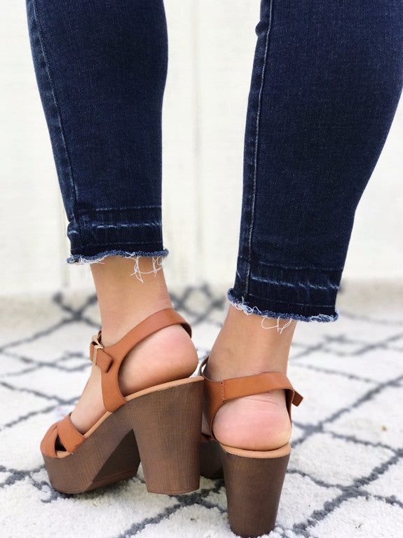Ankle Strap Platform Sandals in Tan Color