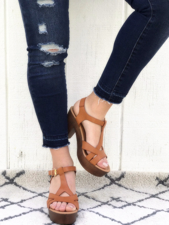 Ankle Strap Platform Sandals in Tan Color