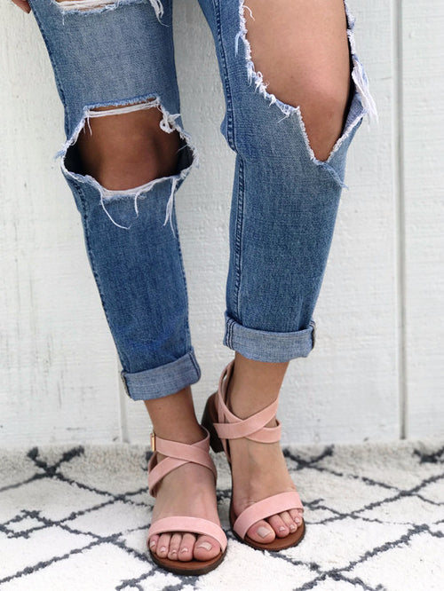 Jordan - Strappy Block Heel Sandals in Blush Pink