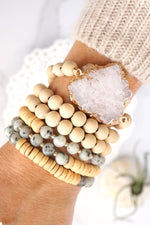 Wooden Beads, Sliced Stone Bracelet Set