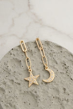 Moon and Star Drop Chain Earrings