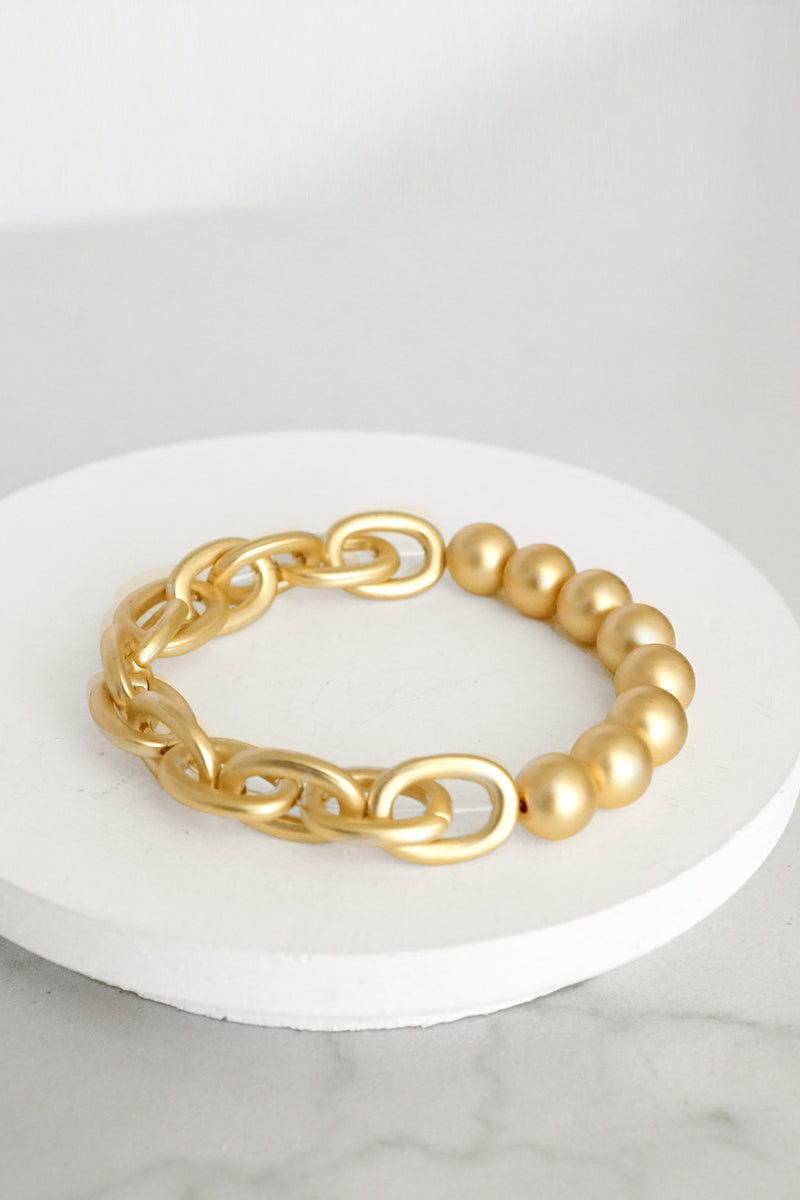 Chain and Beads Bracelet in Matte Gold Silver Tone