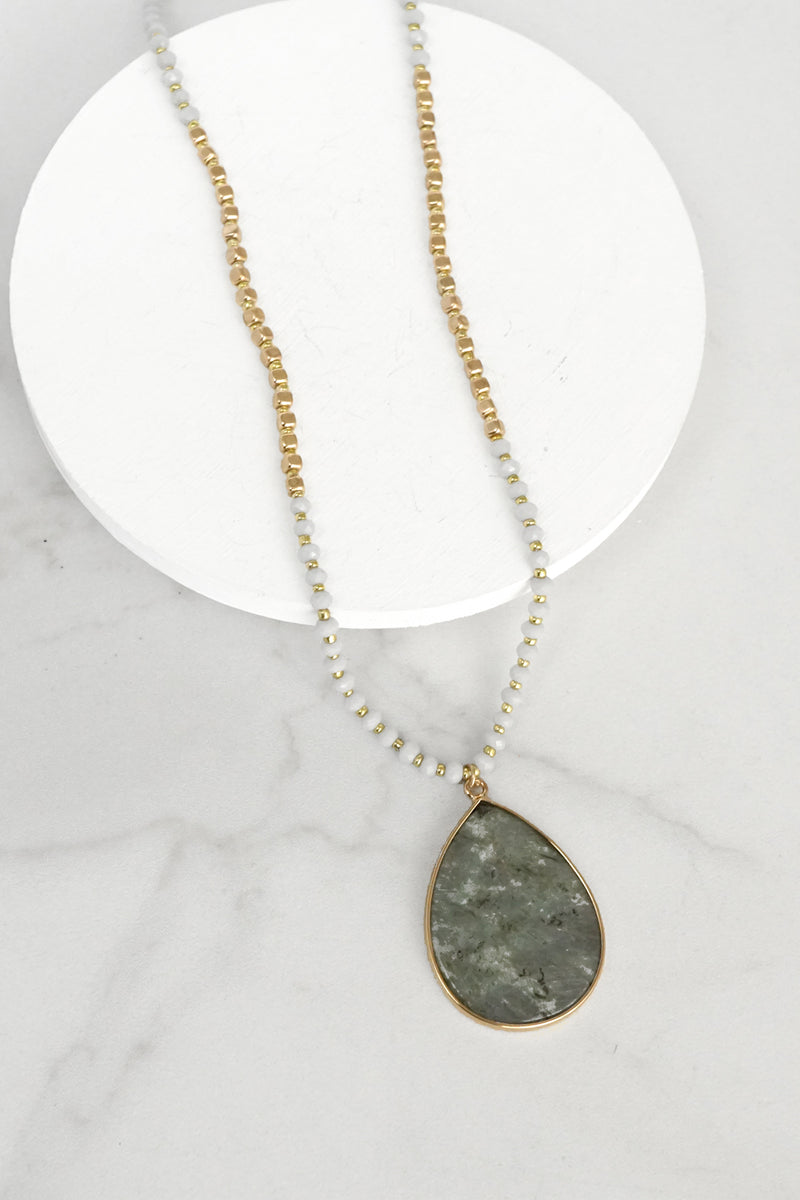 Beaded Necklace with Semi Precious Stone Pendant