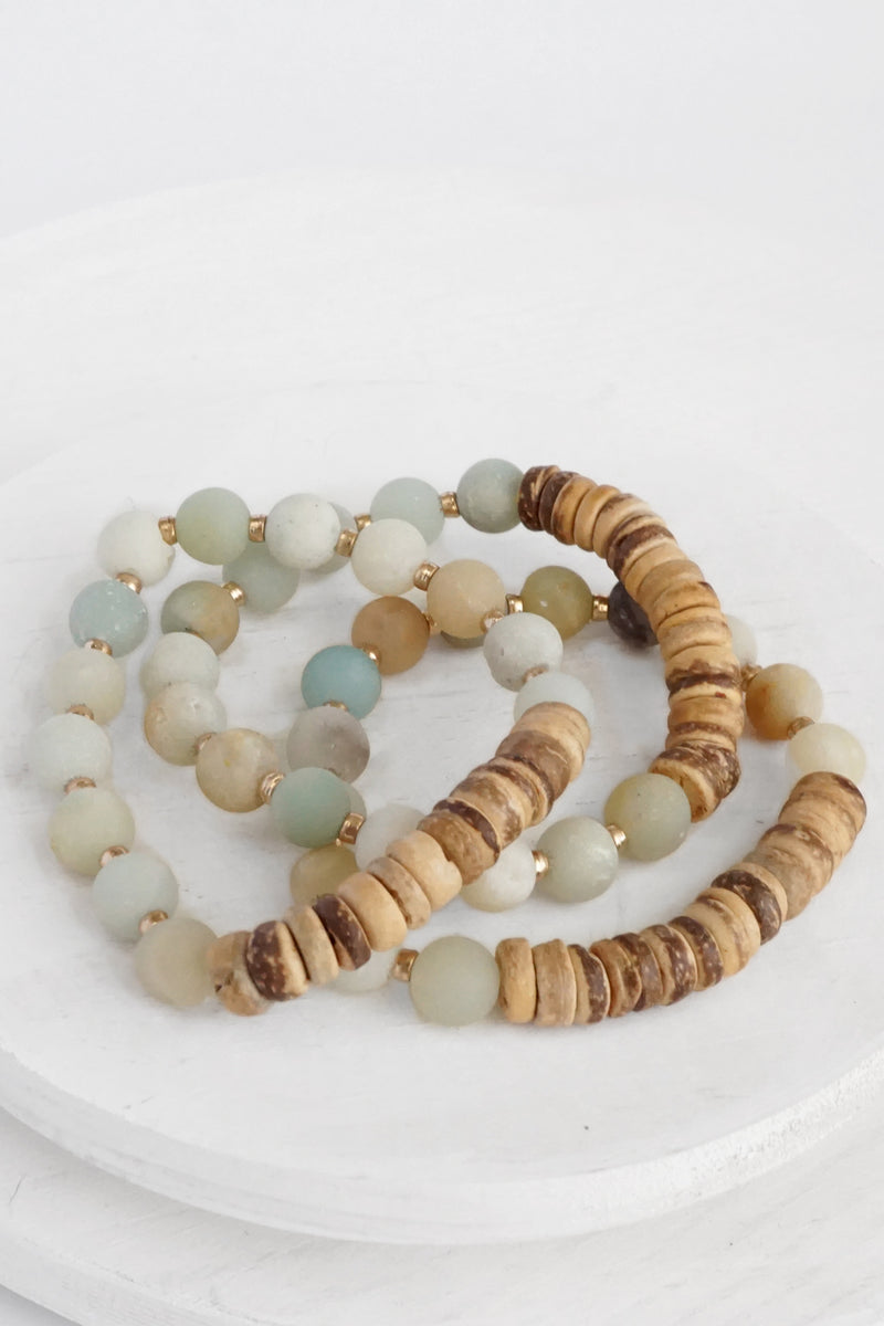 Semi Precious and Wood Bracelet Set