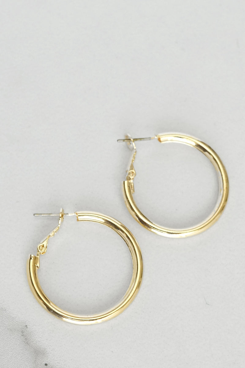 Gold Shiny Pipe Hoops Earrings