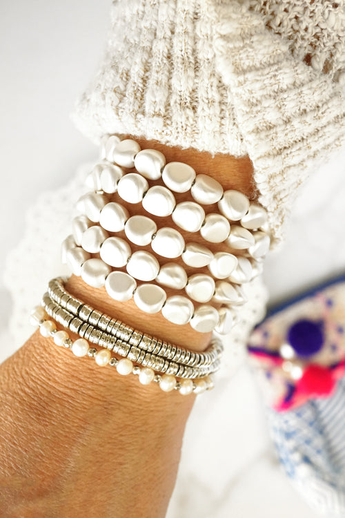 Chunky Beads Bracelet Set in silver tone