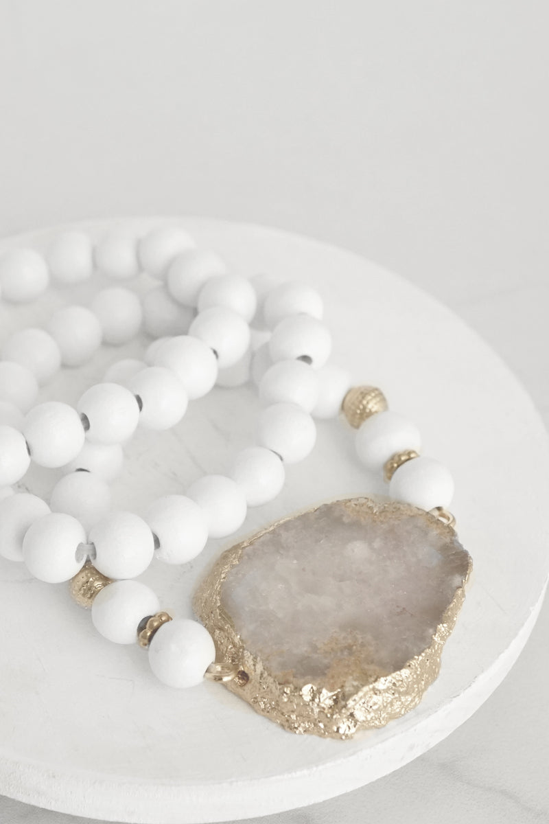 Wooden Beads Sliced Stone Bracelet Set