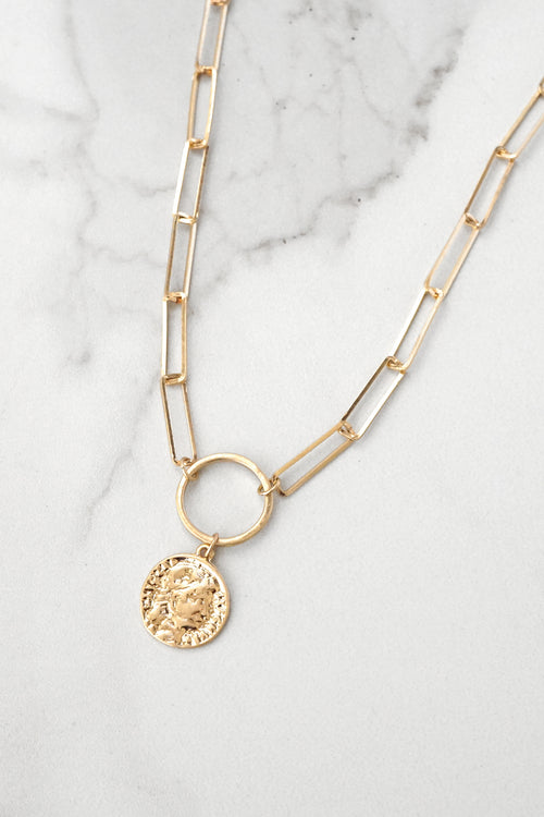 Minimal Gold Tone Necklace with Coin