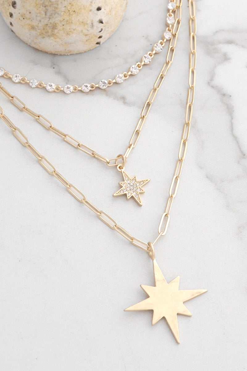 Layered Chain Necklace with Star Pendants