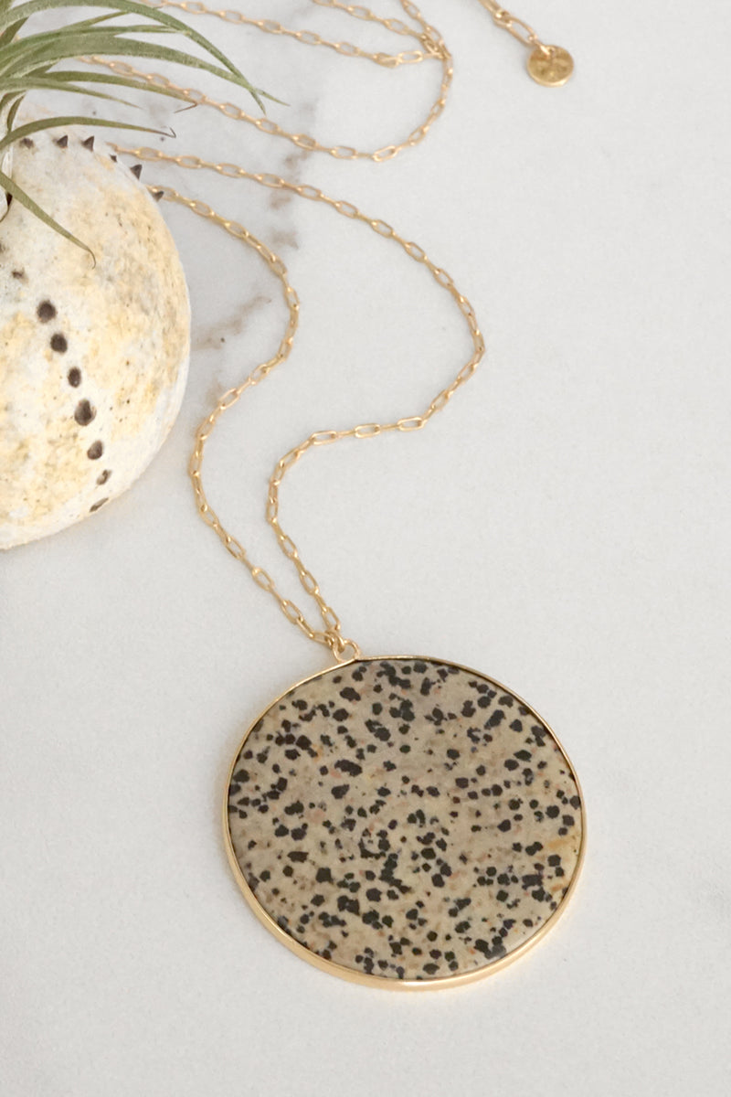 Semi Precious Long Necklace Pendant Dalmatian