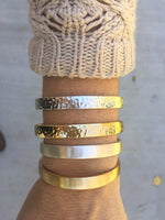 Bar and Rope Cuff Bracelet - Hammered Gold Tone Finish