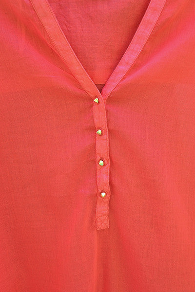 Solid Light Cotton Tunic Shirt - Coral