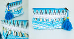 Mermaid mini Clutch in Turquoise and White with seashells