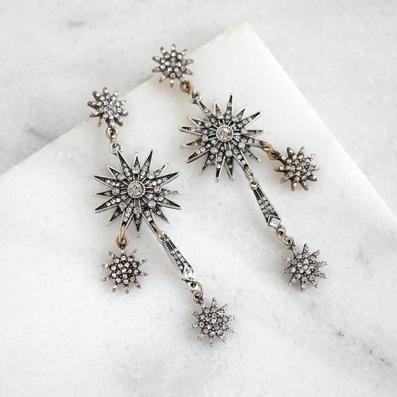Starburst Statement Earrings in Burnished Silver