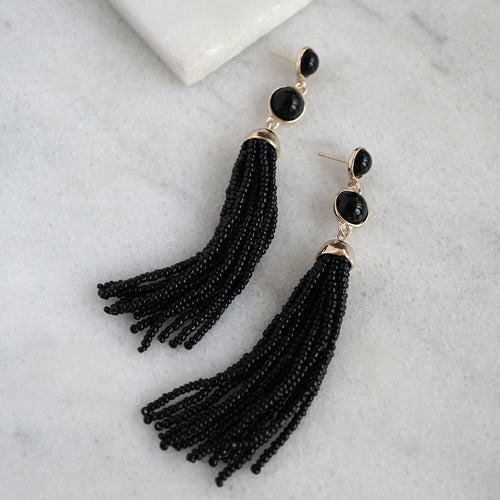 Beaded tassel earrings in black