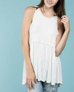 Sleeveless Lace Trim Babydoll Top Racerback - Ivory